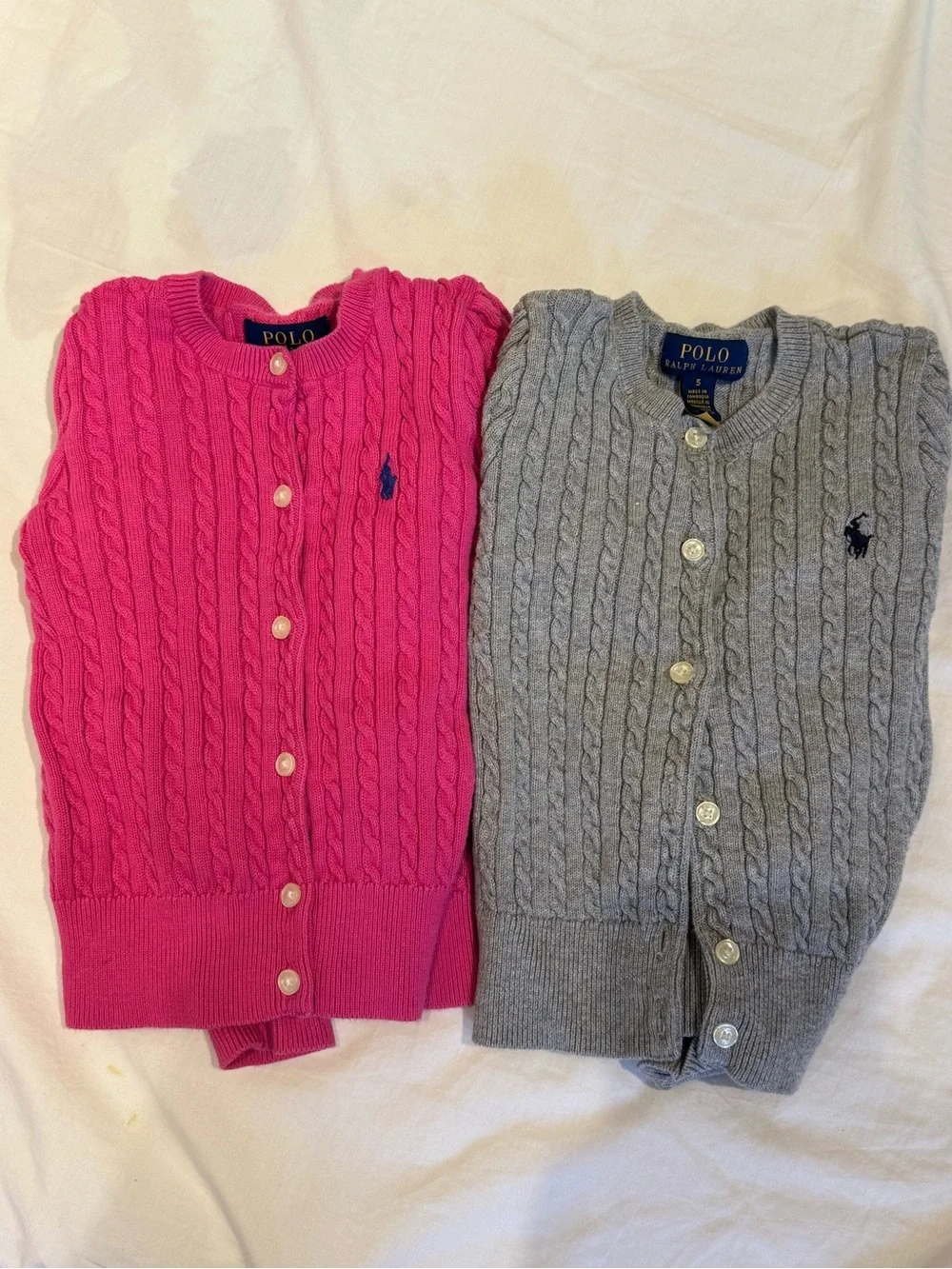 Bundle 2 Polo Ralph Lauren Girl Cardigan Pink 4Y Grey 5Y sweater